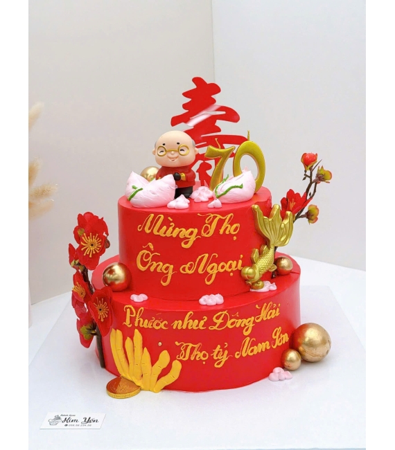 Bánh kem mừng thọ ông ba 2 tầng