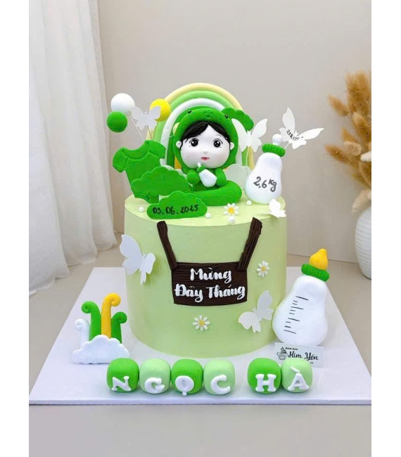 Bánh kem thôi nôi dành cho bé gái hot 2026 tone xanh
