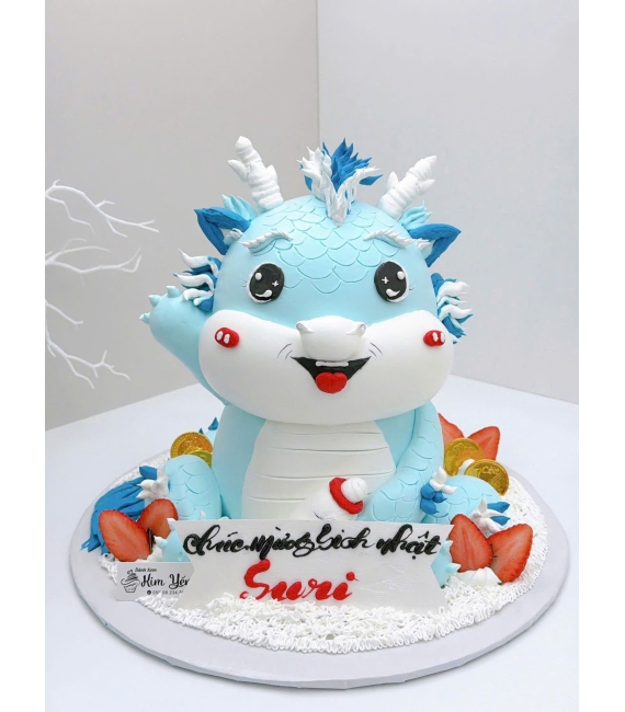 Bánh kem đầy tháng tuổi thìn dành cho bé trai tone xanh dương