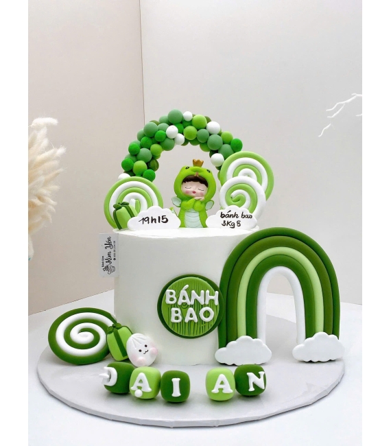 Bánh kem thôi nôi đẹp hot 2026 tone xanh dành cho bé trai