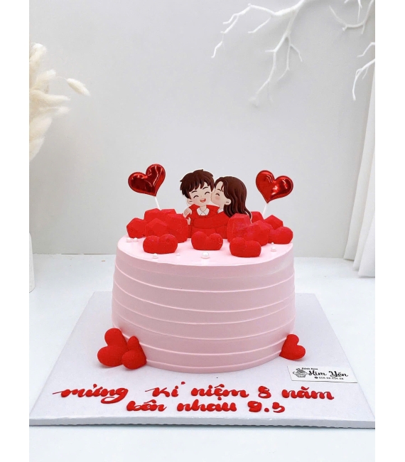 Bánh kem style Hàn Quốc mix trái tim tone hồng đỏ xinh