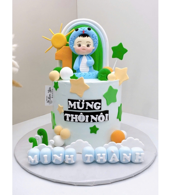 Bánh kem thôi nôi đẹp hot 2026 tuổi tỵ dành cho bé trai