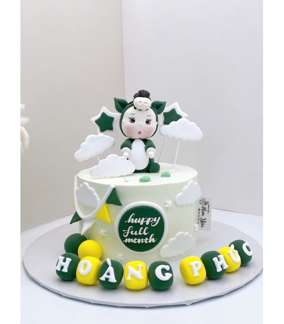 Bánh kem thôi nôi đẹp kết hợp màu xanh dành cho bé trai