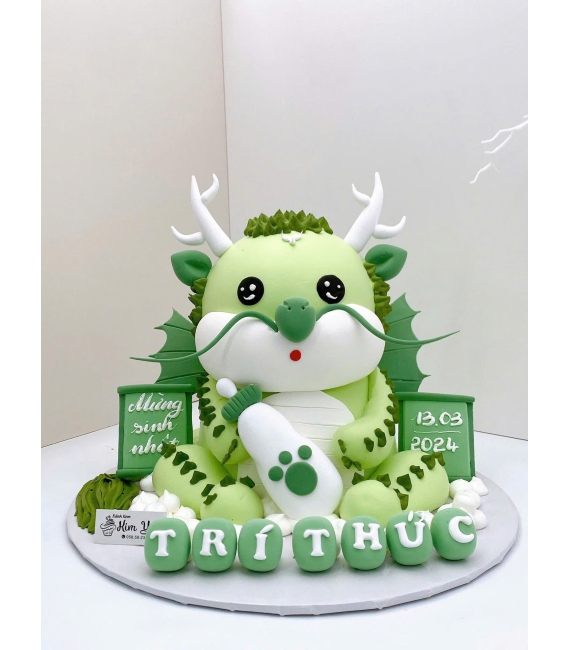 Bánh kem thôi nôi dành cho bé trai tone xanh tuổi rồng