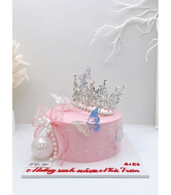 Bánh kem dành cho nữ vương miện tone hồng 