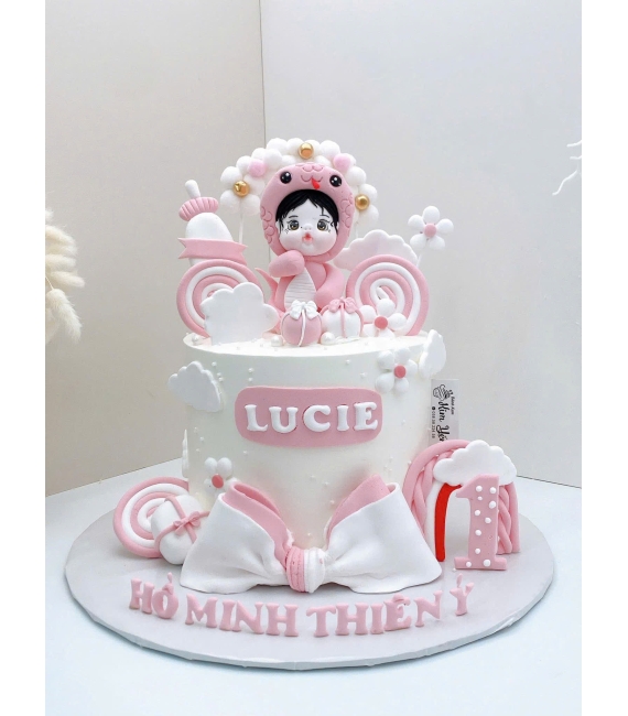 Bánh kem thôi nôi tone hồng tuổi tỵ dành cho bé gái tại Kim Yến