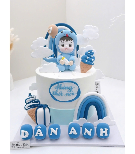 Bánh kem thôi nôi đẹp tuổi tỵ dành cho bé trai 