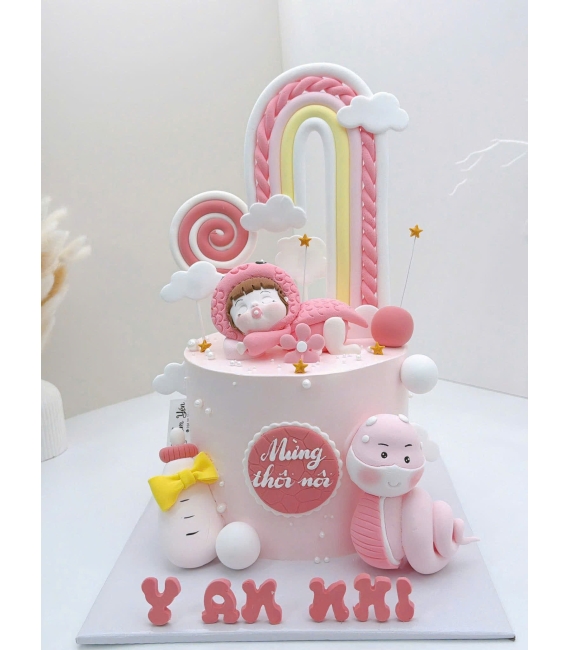 Bánh kem thôi nôi đẹp tone hồng mẫu đẹp 2026