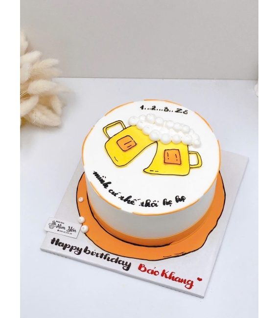 Bánh kem vẻ hình chibi 2 ly bia 