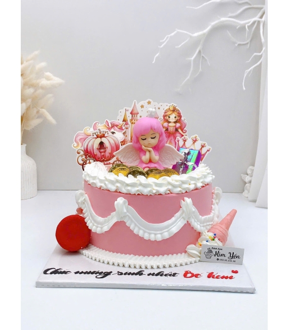 Bánh kem công chúa elsa màu hồng