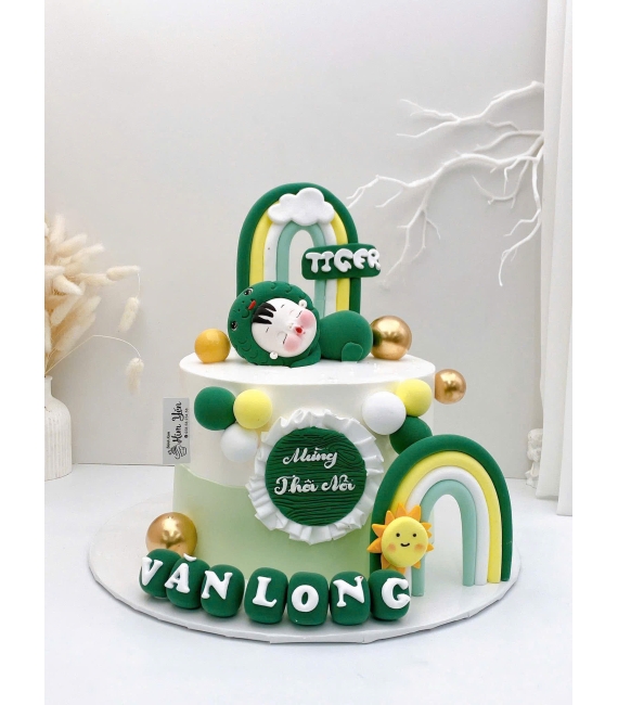 Bánh kem tuổi tỵ tone xanh dành cho bé trai 