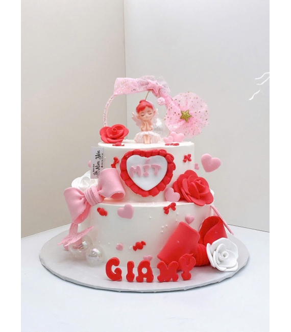 Bánh kem công chúa 2 tầng đầy tháng