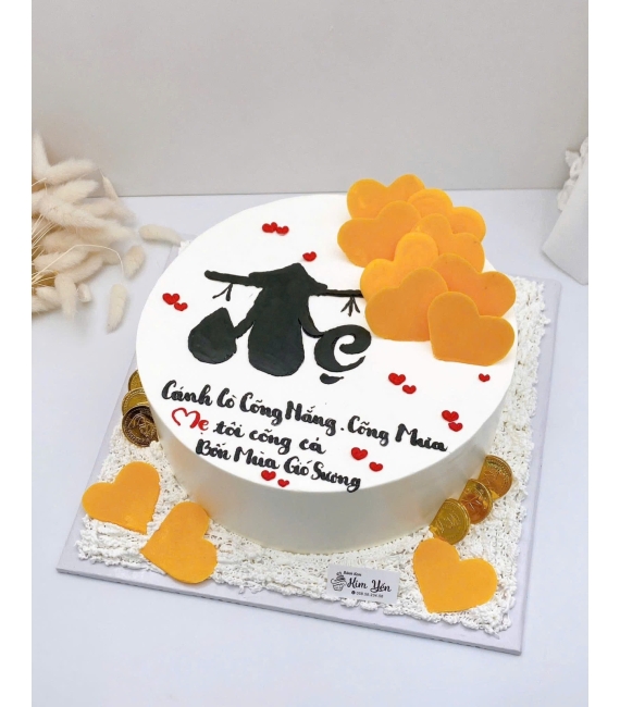 Bánh kem tặng mẹ vẻ hình chibi kèm lời chúc 