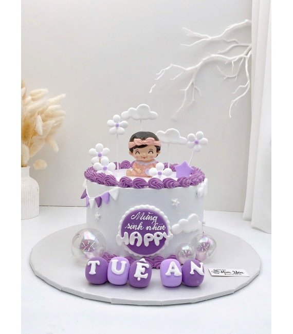 Bánh Kem bánh thôi nôi cho bé gái tone tím pastel 