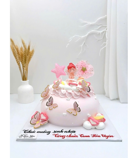 Bánh kem công chúa dành cho bé gái tone hồng 