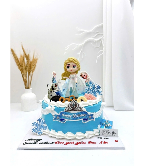 Bánh kem công chúa dành cho bé gái tone xanh dương 