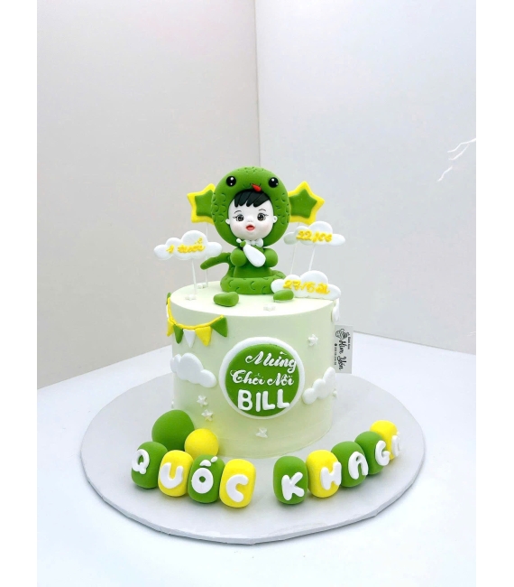 Bánh Kem tuổi tỵ tone xanh cây 