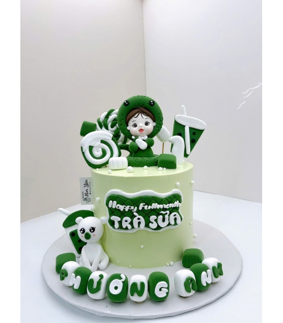 Bánh Kem tuổi tỵ tone xanh kết hợp trắng dành cho bé trai 