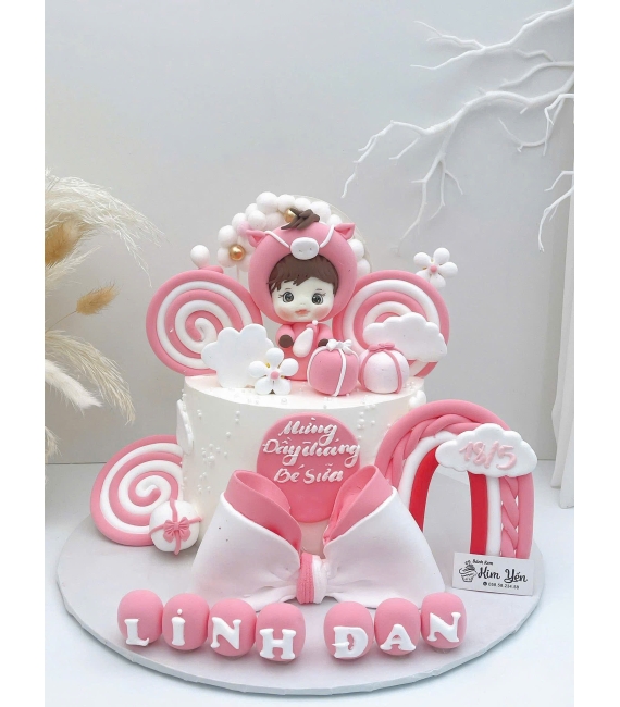 Bánh Kem tuổi tỵ tone hồng dành cho bé gái mẫu đẹp 2026