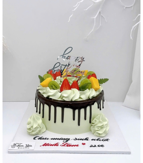 Bánh kem trái cây mix tone xanh cây hot 